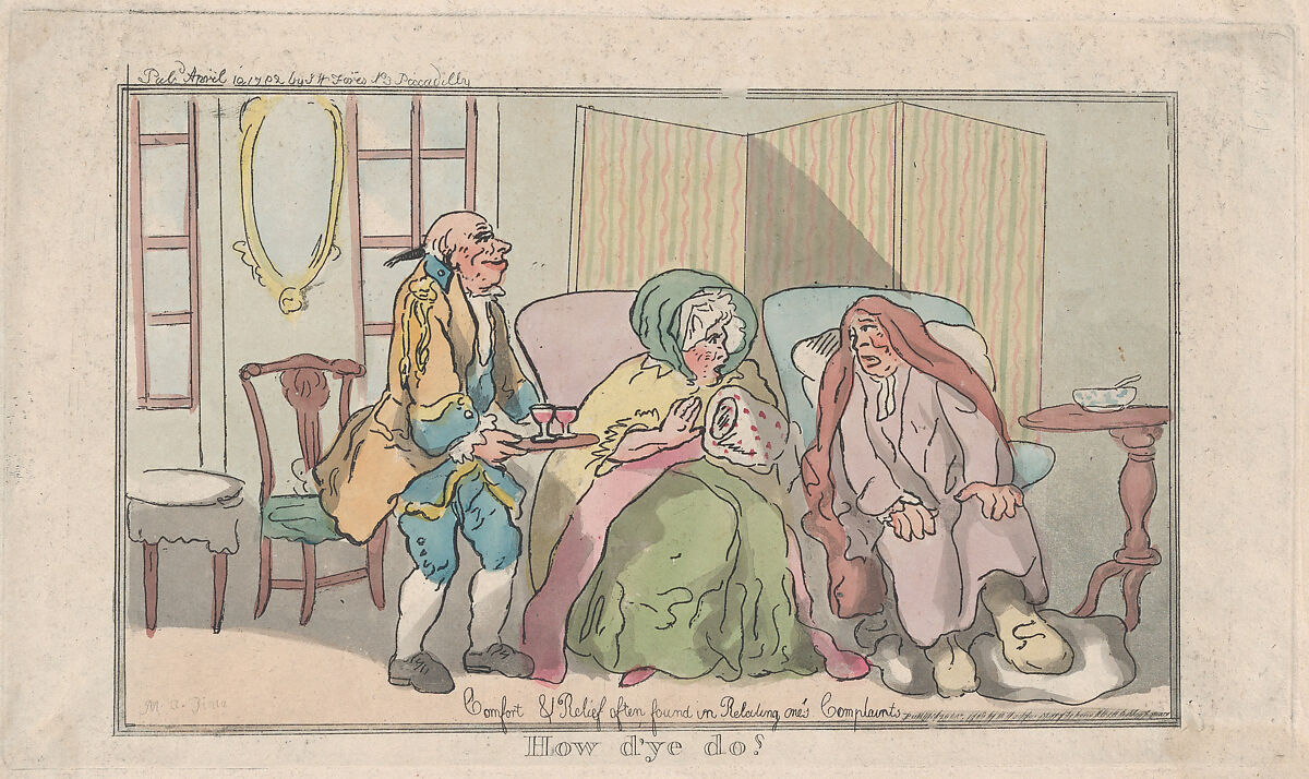 How d'ye do?, Earlier state, possibly by Thomas Rowlandson (British, London 1757–1827 London), Hand-colored etching 