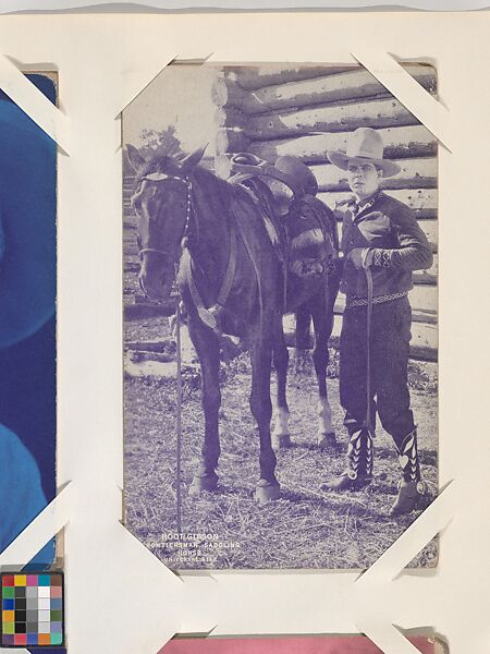 Hoot Gibson, Frontiersman Saddling Horse from Western Stars or Scenes Exhibit Cards series (W412), Commercial color photolithograph 