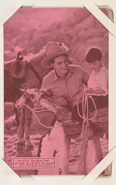 Hoot Gibson in "The Silent Rider" from Western Stars or Scenes Exhibit Cards series (W412), Commercial color photolithograph 