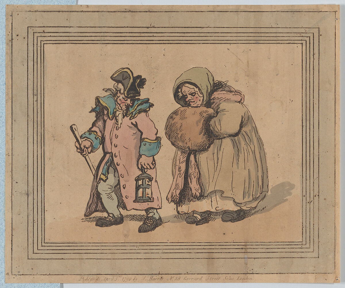 A Return from a Visit, Thomas Rowlandson (British, London 1757–1827 London), Hand-colored etching 