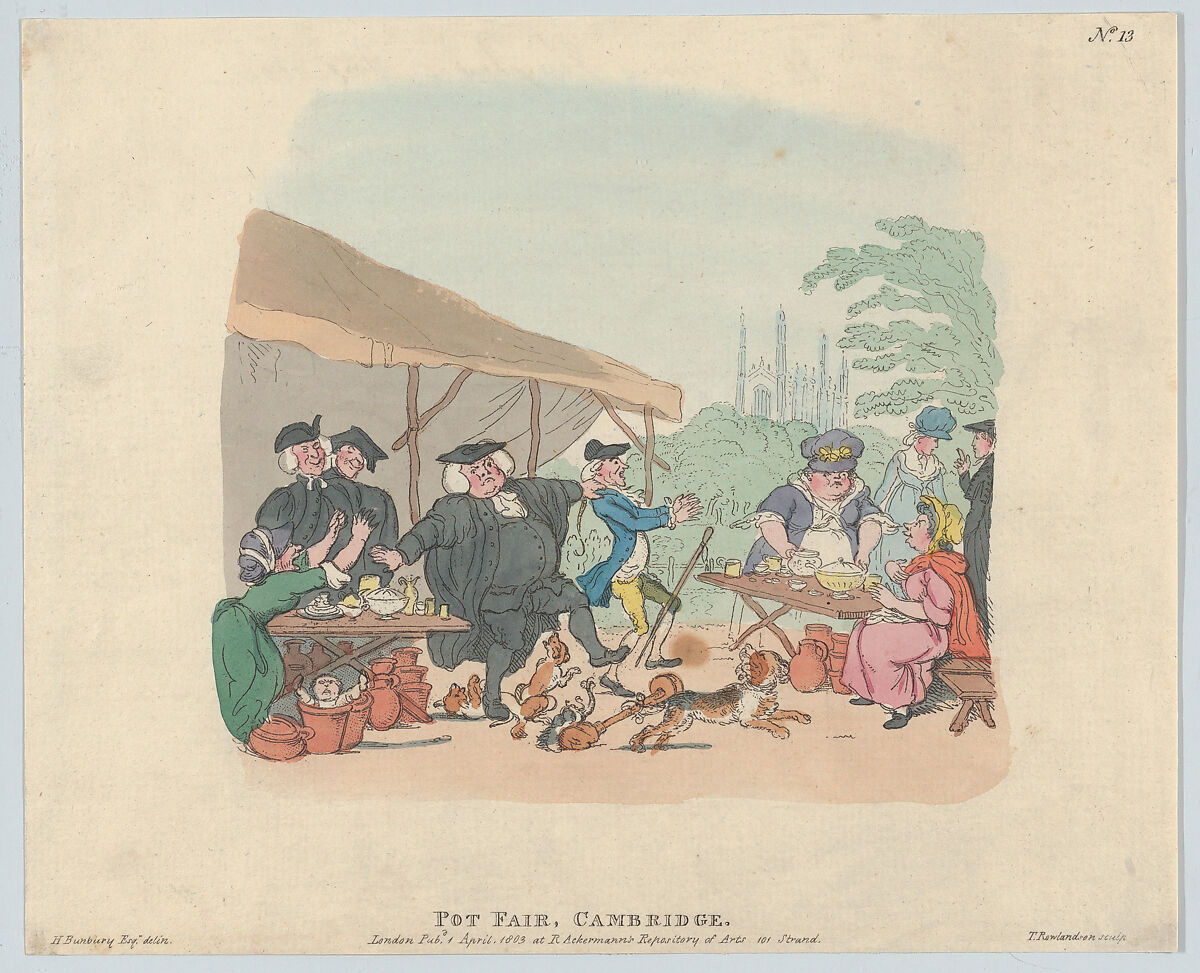 Pot Fair Cambridge, Thomas Rowlandson (British, London 1757–1827 London), Hand-colored etching 
