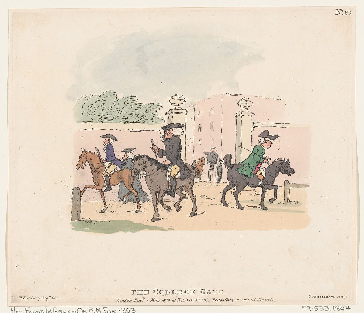 The College Gate, Thomas Rowlandson (British, London 1757–1827 London), Hand-colored etching 