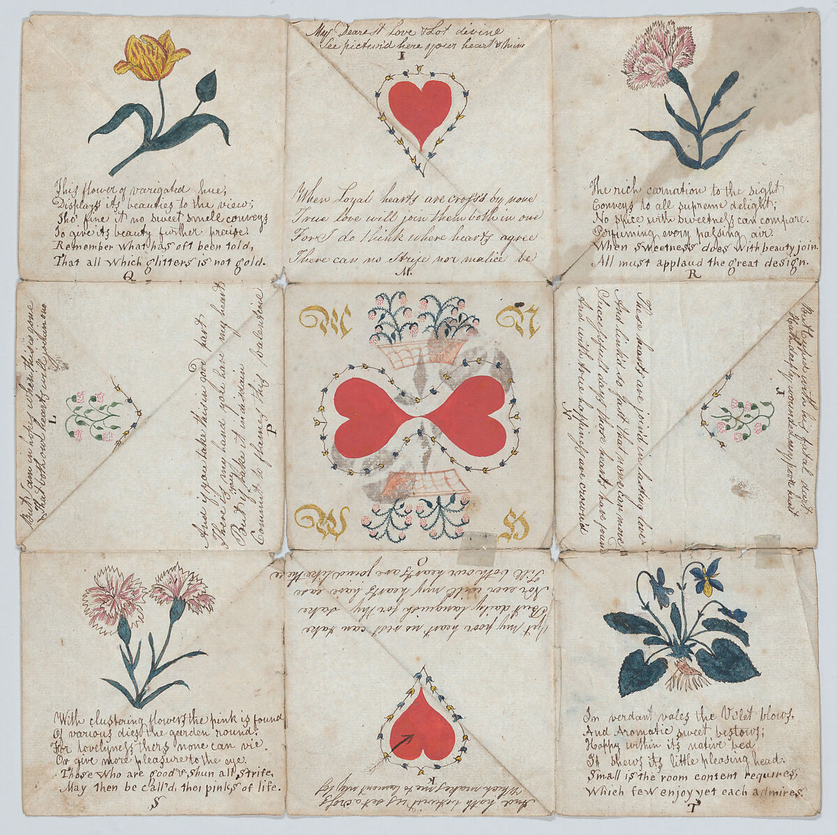 Valentine: Puzzle Purse, Anonymous, British or American, 19th century, Watercolor, gold paint 