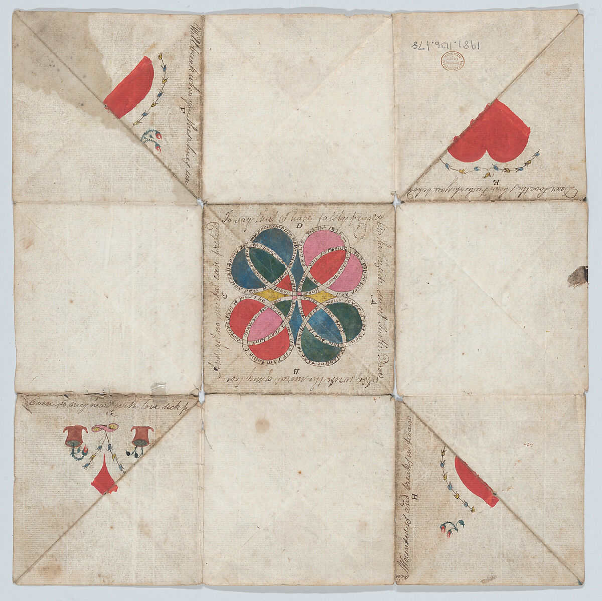 Valentine: Puzzle Purse, Anonymous, British or American, 19th century, Watercolor, gold paint