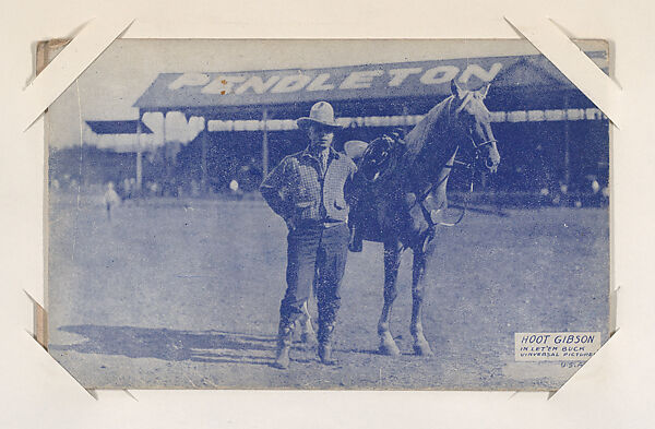 Hoot Gibson in "Let 'em Buck" from Western Stars or Scenes Exhibit Cards series (W412), Commercial color photolithograph 