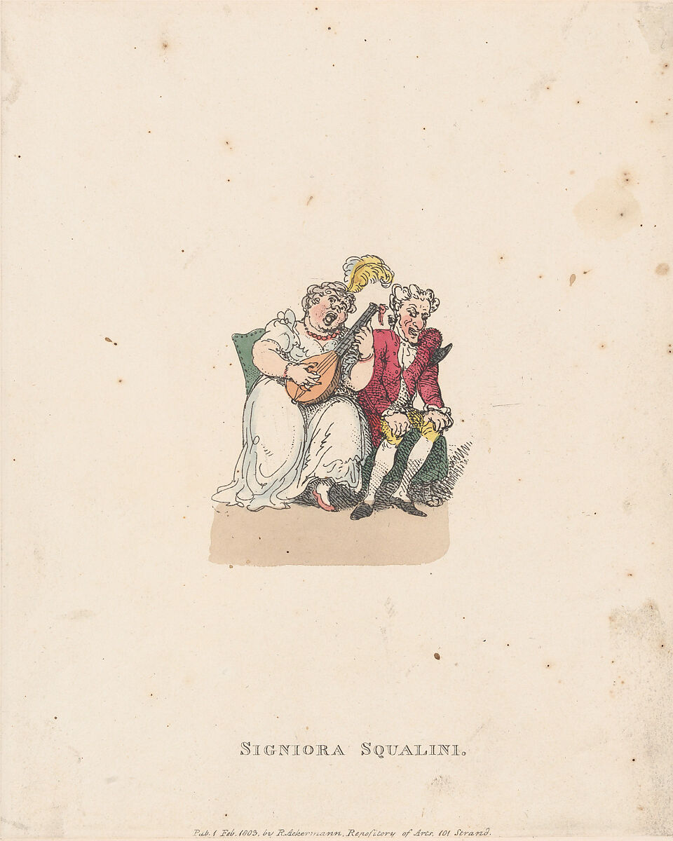 Signiora Squalini, Thomas Rowlandson (British, London 1757–1827 London), Hand-colored etching 