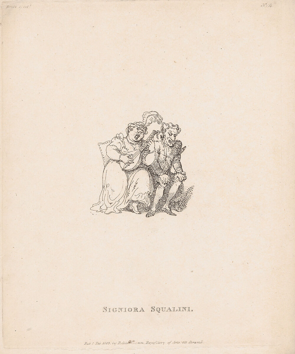 Signiora Squalini, Thomas Rowlandson (British, London 1757–1827 London), Etching 
