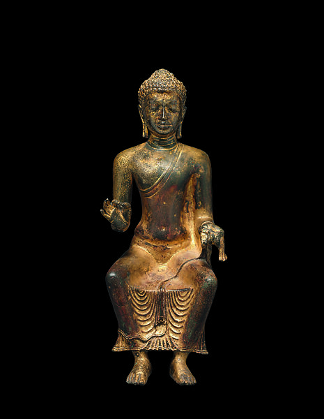 Enthroned Buddha Preaching, Copper alloy with gilding, Myanmar or Thailand 