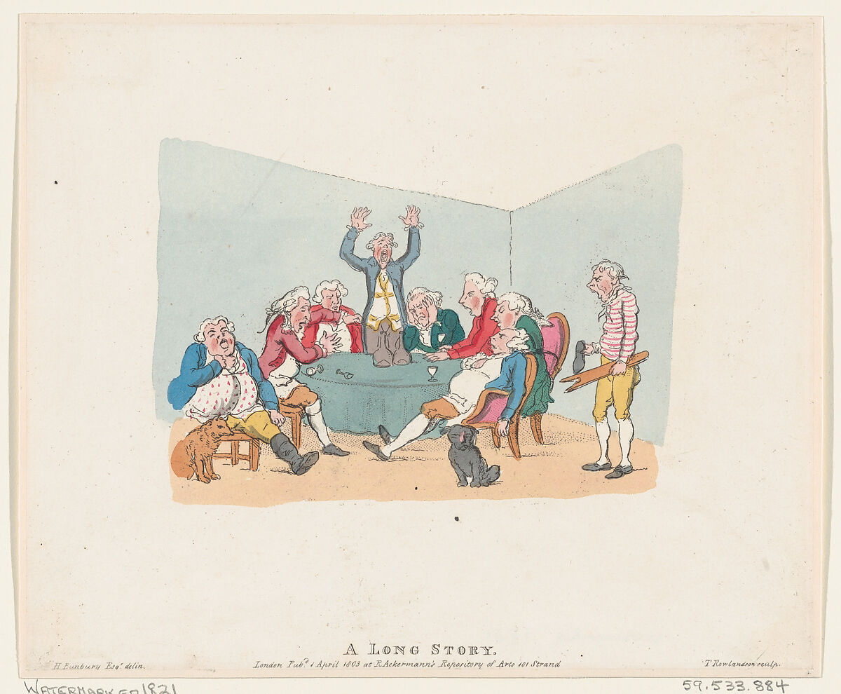 A Long Story, Thomas Rowlandson (British, London 1757–1827 London), Hand-colored etching 
