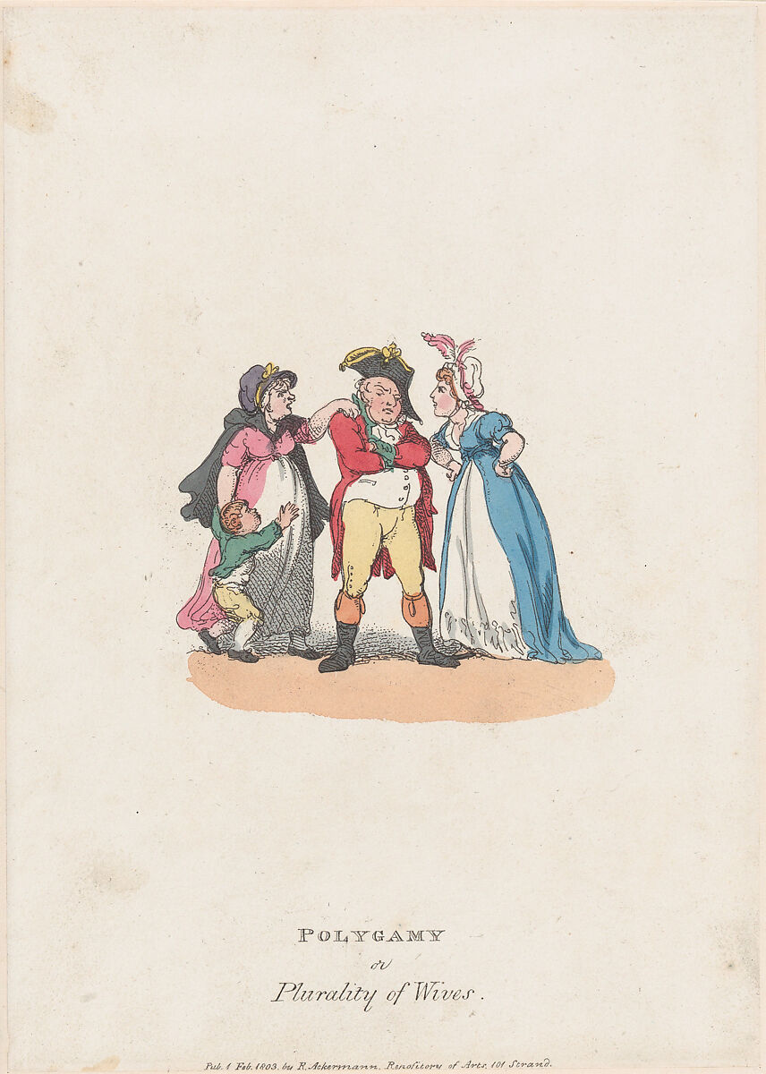 Polygamy, or Plurality of Wives, Thomas Rowlandson (British, London 1757–1827 London), Hand-colored etching 