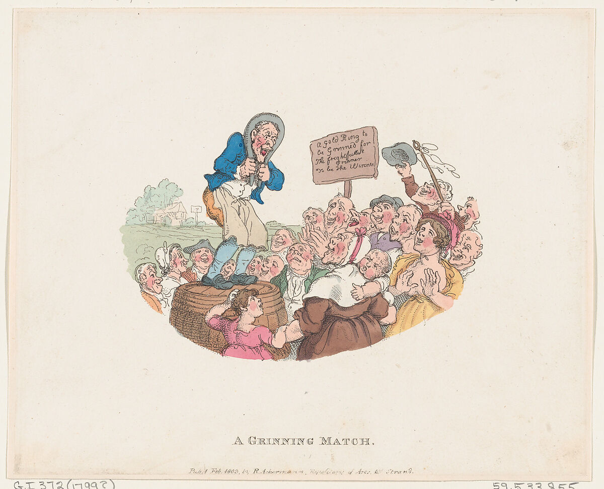 A Grinning Match, Thomas Rowlandson (British, London 1757–1827 London), Hand-colored etching 