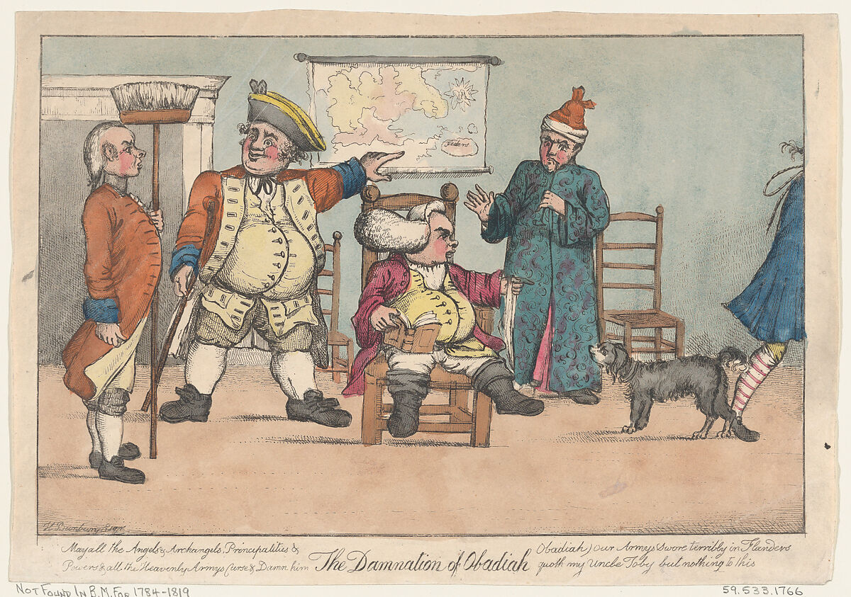 The Damnation of Obadiah (Tristram Shandy), After Henry William Bunbury (British, Mildenhall, Suffolk 1750–1811 Keswick, Cumberland), Hand-colored etching 