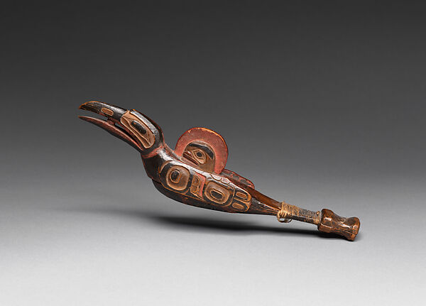 Clapper, Wood, pigment, vegetal fiber, and copper wire, Tsimshian, Native American 