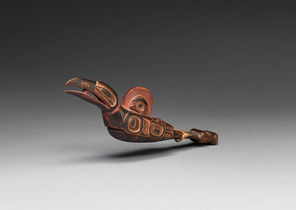Clapper, Wood, pigment, vegetal fiber, and copper wire, Tsimshian, Native American