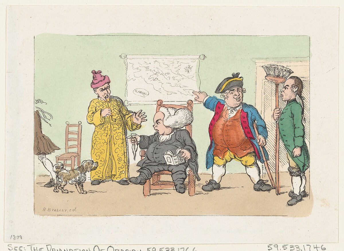 The Damnation of Obadiah (Tristram Shandy), (?) Thomas Rowlandson (British, London 1757–1827 London), Hand-colored etching 