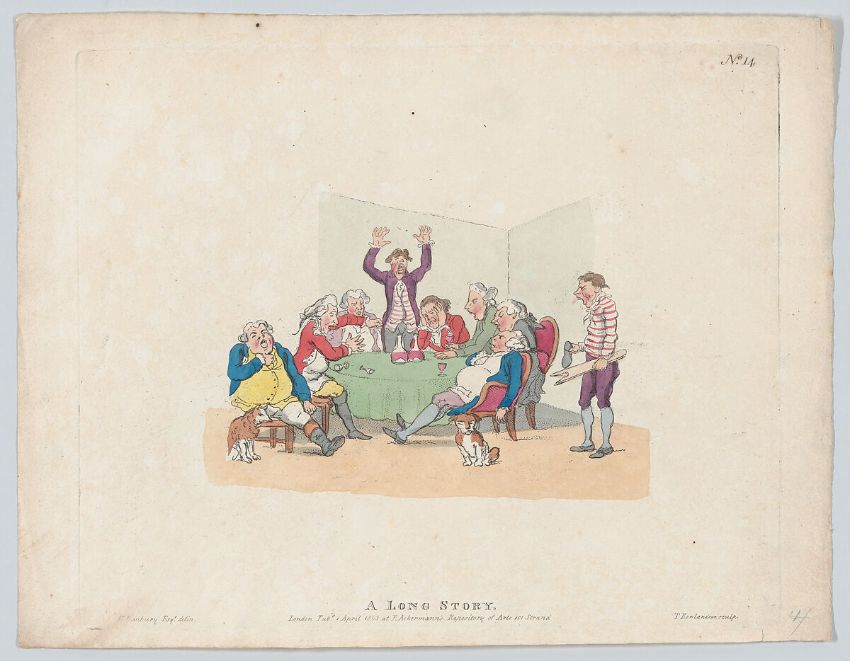 A Long Story, Thomas Rowlandson (British, London 1757–1827 London), Hand-colored etching 