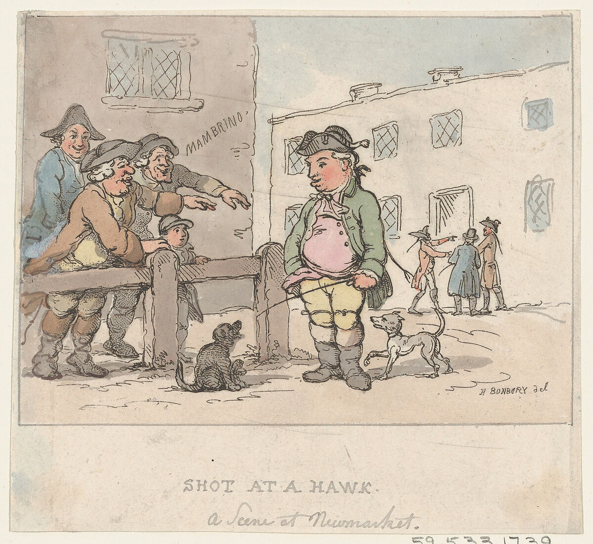 A Scene at Newmarket: A Shot at a Hawk [Pigeon], Thomas Rowlandson (British, London 1757–1827 London), Hand-colored etching 