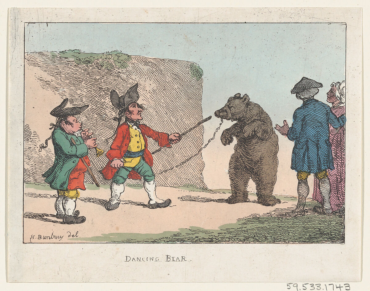 A Dancing Bear, Thomas Rowlandson (British, London 1757–1827 London), Hand-colored etching 
