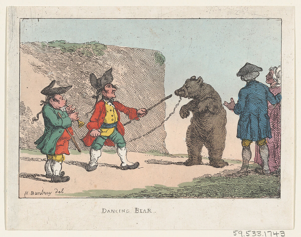 A Dancing Bear, Thomas Rowlandson (British, London 1757–1827 London), Hand-colored etching 