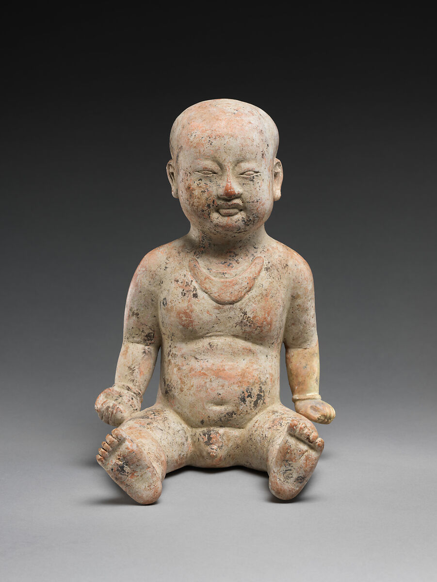 Sitting boy, Earthenware with slip, China