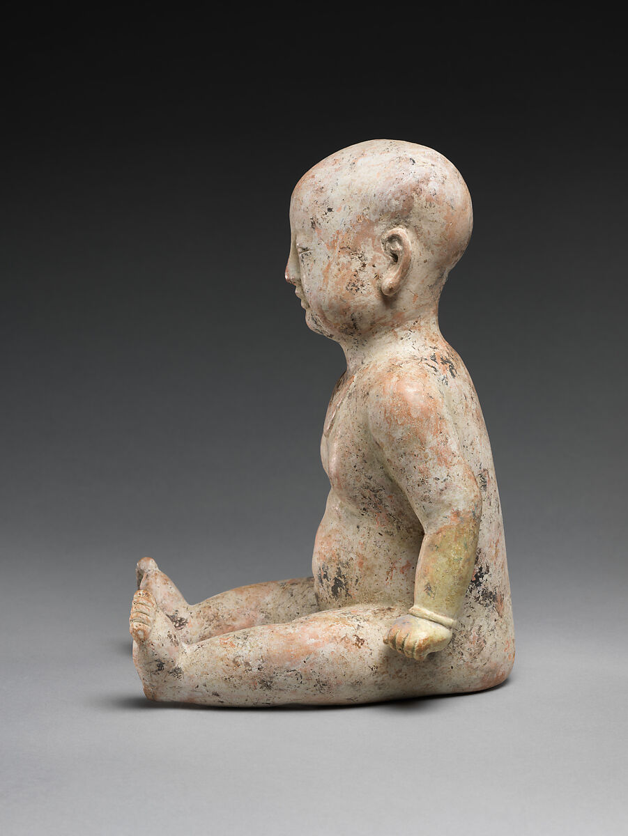 Sitting boy, Earthenware with slip, China