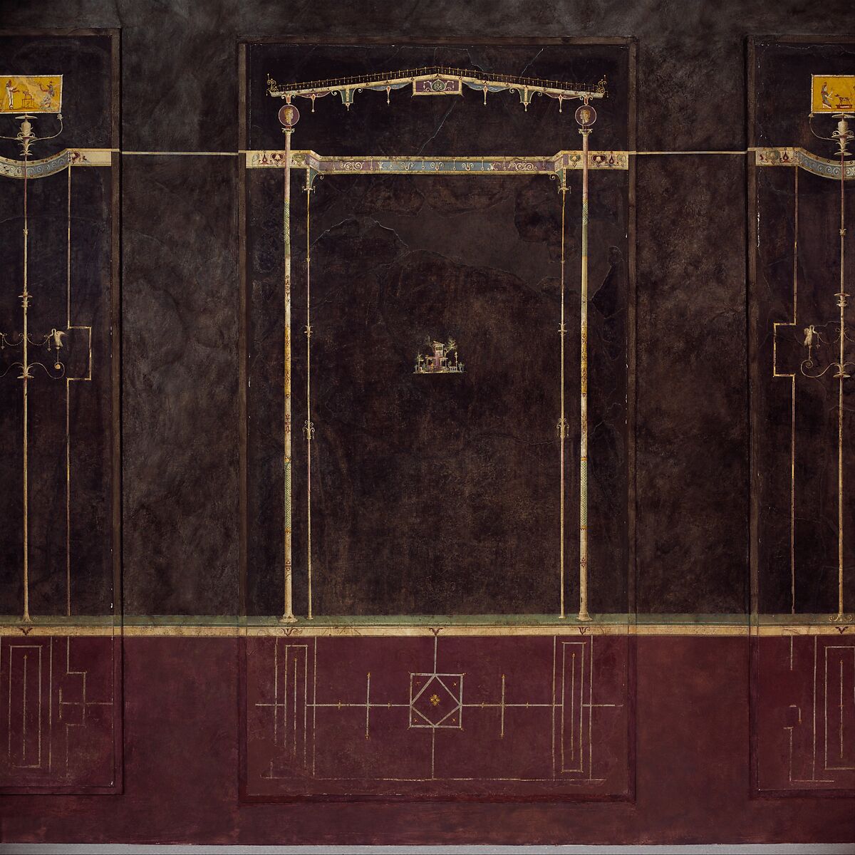 Wall paintings on black ground:  from the imperial villa at Boscotrecase, Fresco, Roman, Pompeian