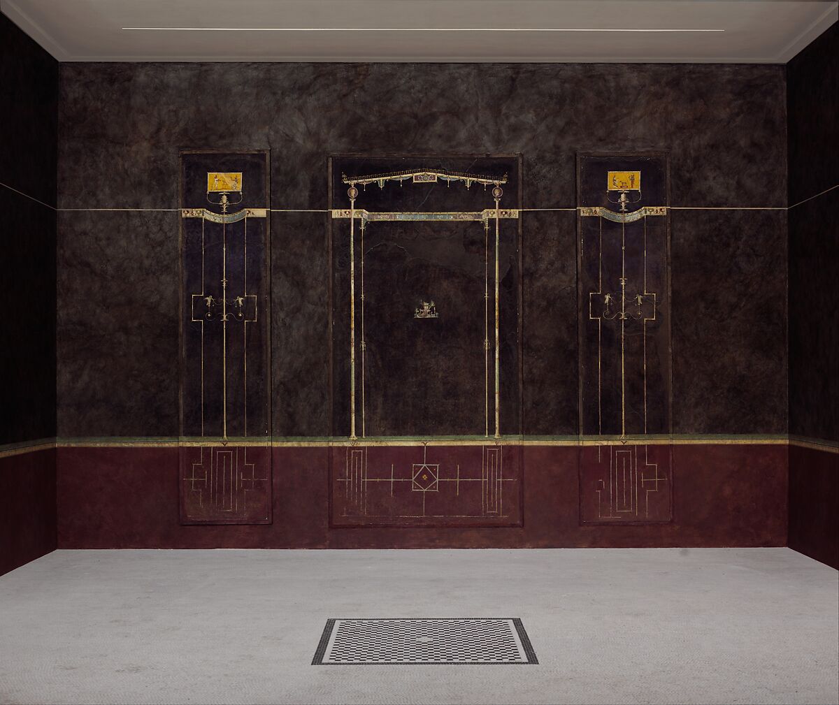 Wall paintings on black ground:  from the imperial villa at Boscotrecase, Fresco, Roman, Pompeian