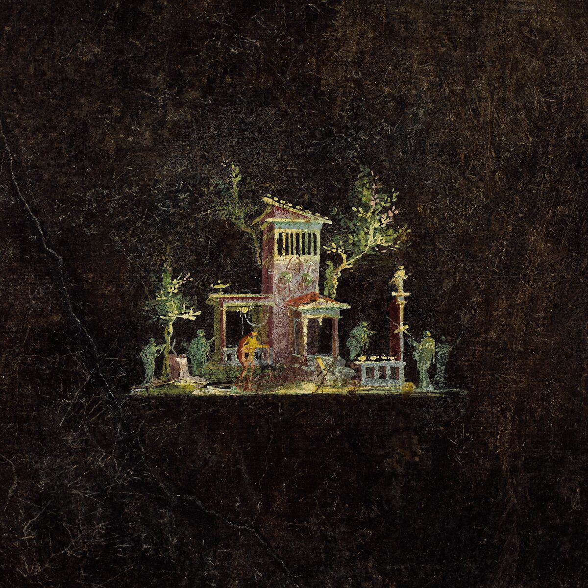 Wall paintings on black ground:  from the imperial villa at Boscotrecase, Fresco, Roman, Pompeian