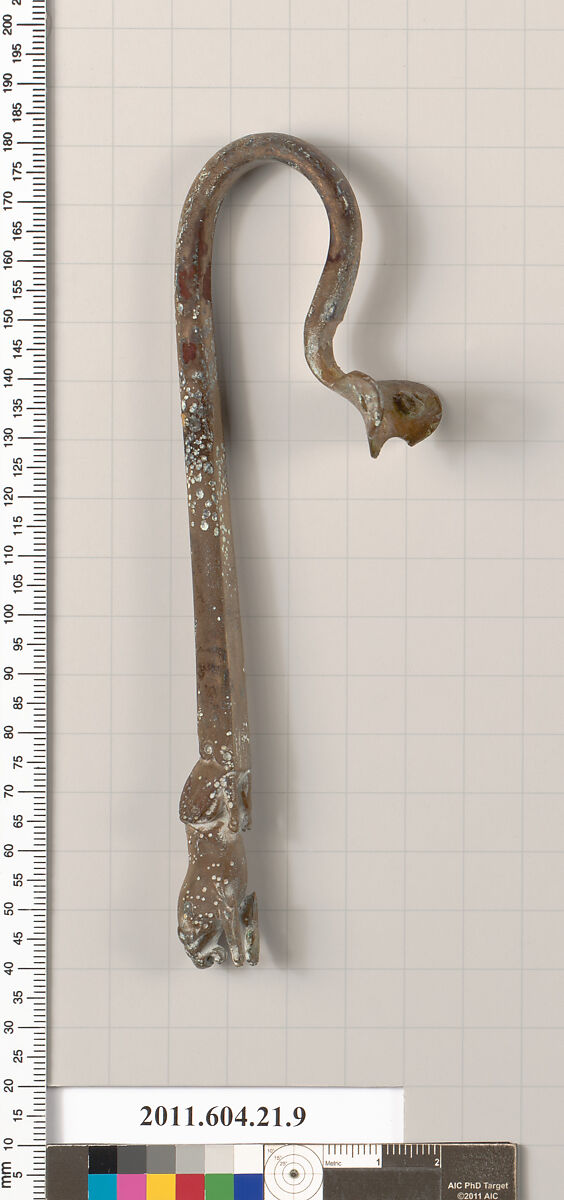 Handle from a bronze olpe, Bronze, Etruscan? 