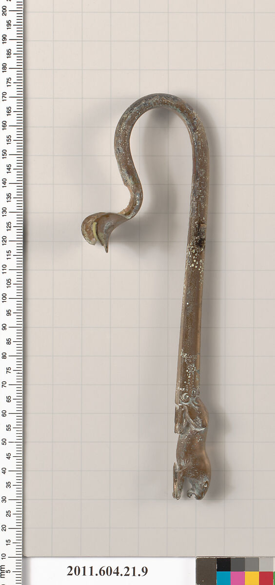 Handle from a bronze olpe, Bronze, Etruscan?