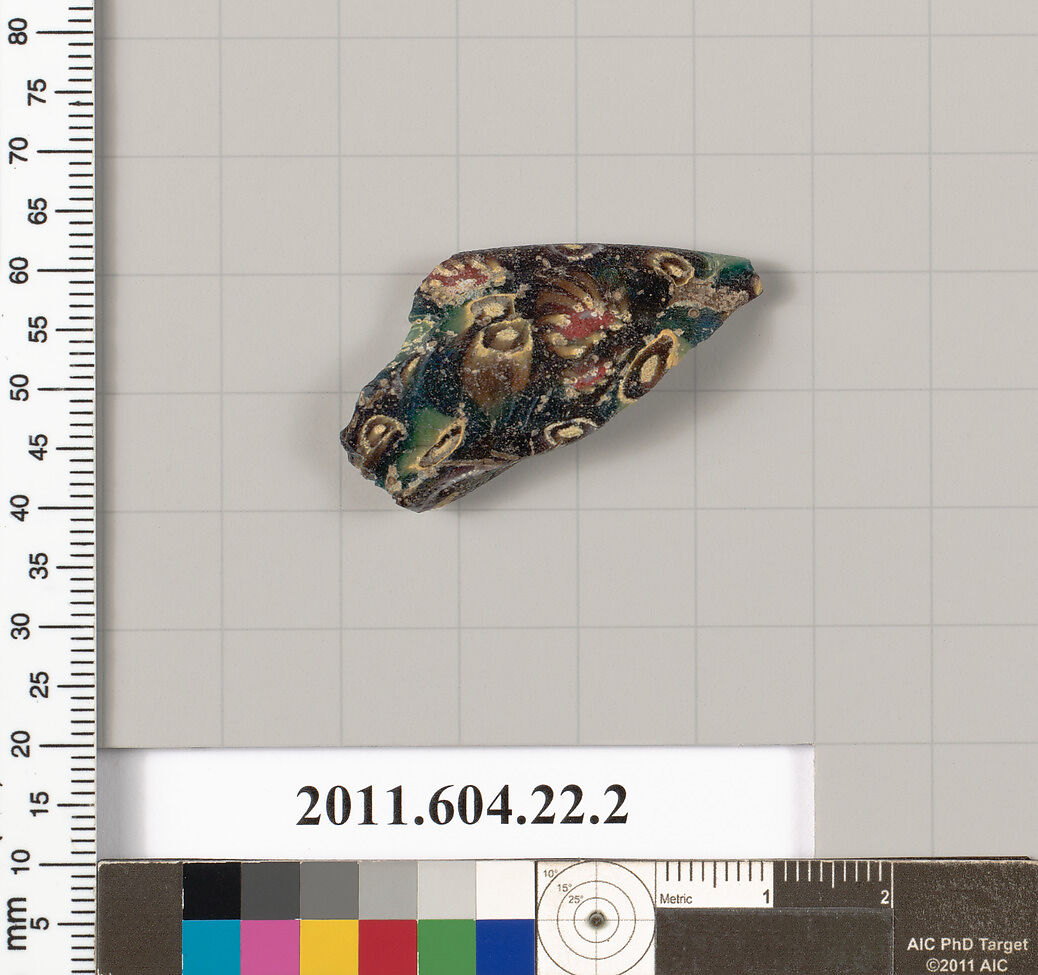 Glass mosaic bowl rim fragment, Glass, Roman 