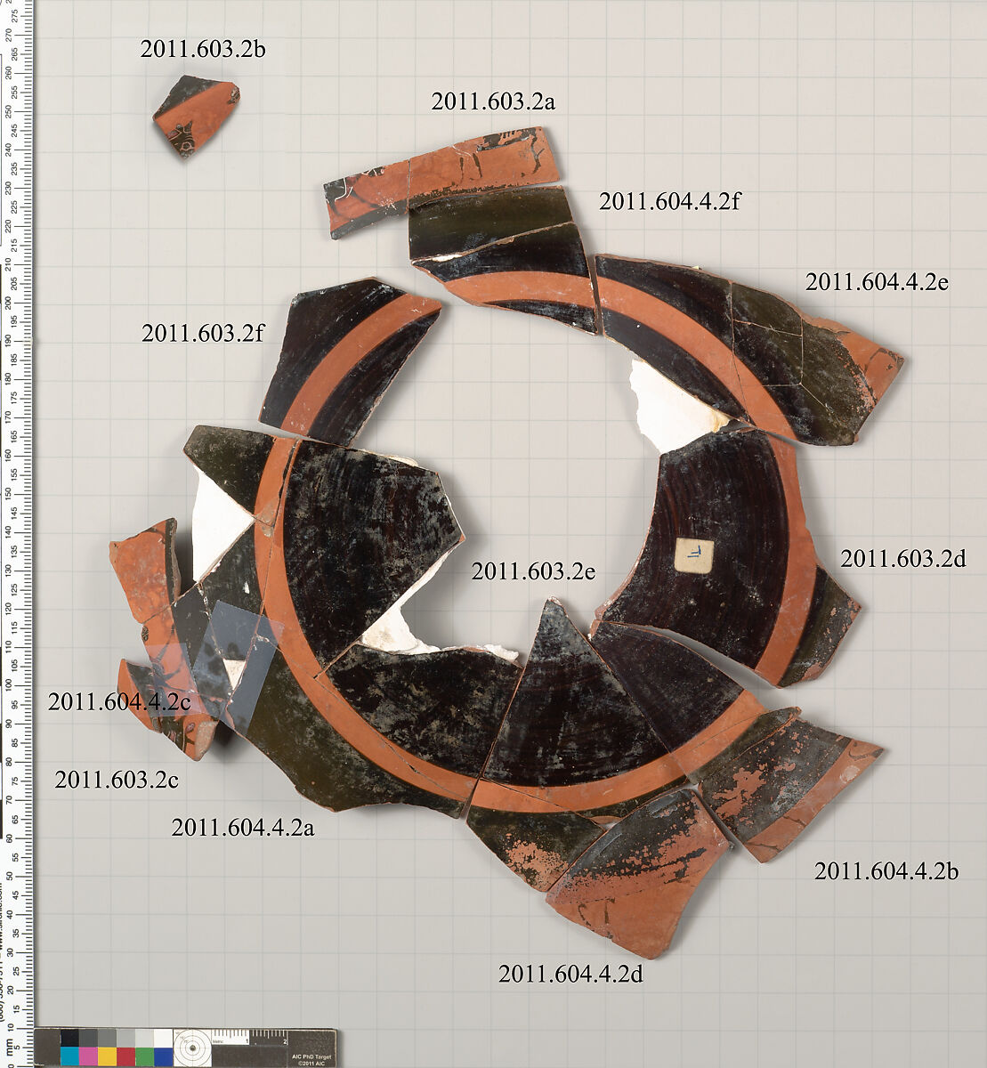 Terracotta fragments of a kylix: band-cup (drinking cup), Terracotta, Greek, Attic