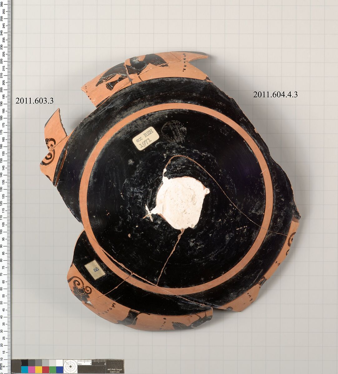 Terracotta fragment of a kylix: band-cup (drinking cup), Terracotta, Greek, Attic