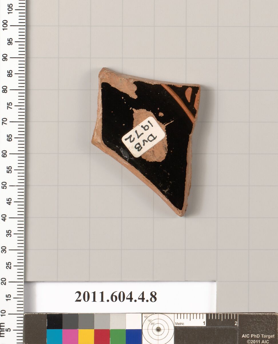 Terracotta fragment of a kylix (drinking cup), Attributed to the Aberdeen Painter, Terracotta, Greek, Attic