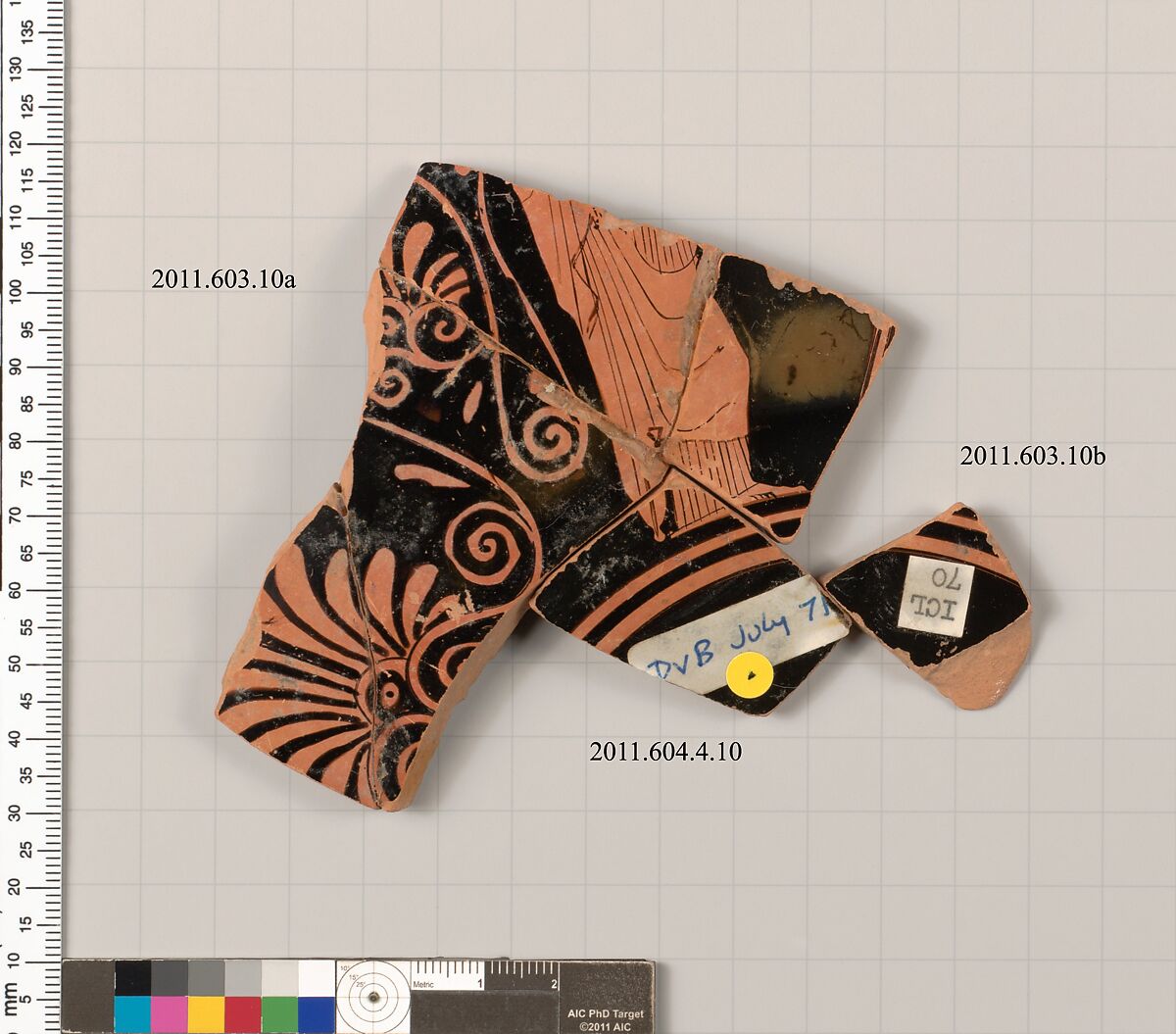 Terracotta fragment of a kylix (drinking cup), Terracotta, Greek, Attic