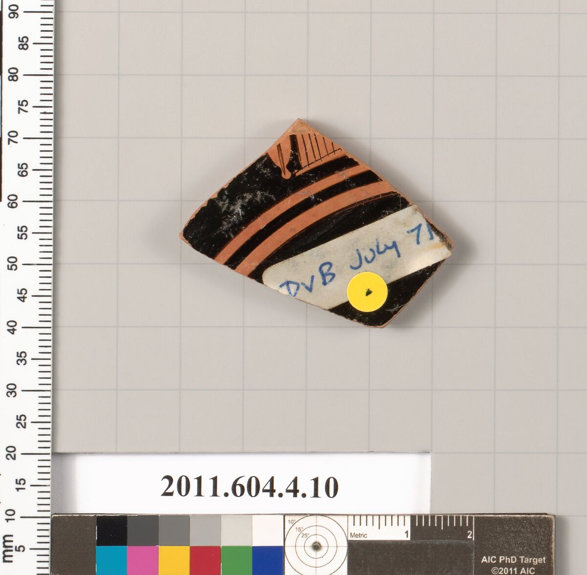 Terracotta fragment of a kylix (drinking cup), Terracotta, Greek, Attic