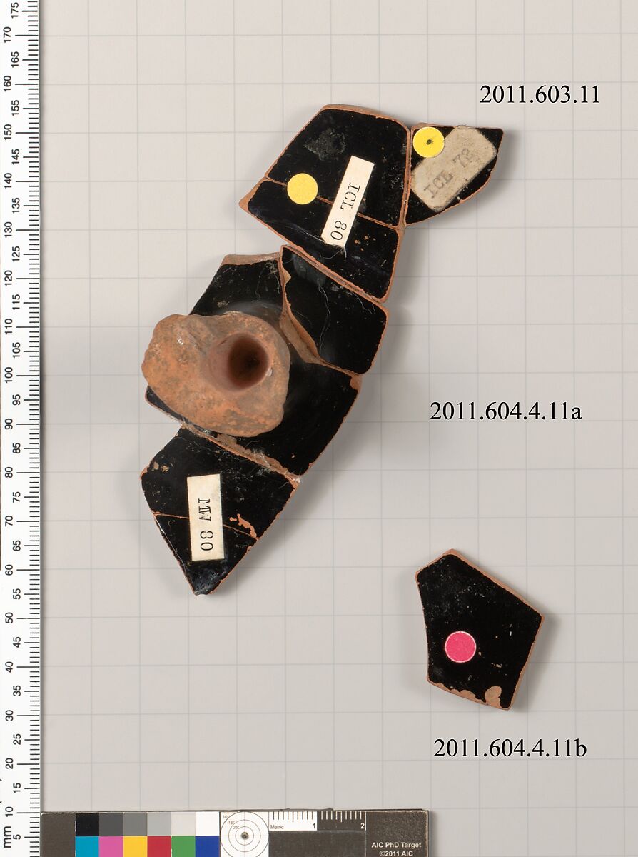 Terracotta fragments of a kylix (drinking cup), Terracotta, Greek, Attic