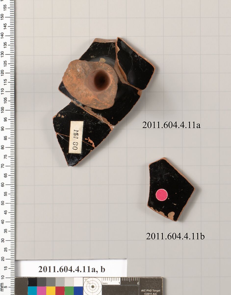 Terracotta fragments of a kylix (drinking cup), Terracotta, Greek, Attic