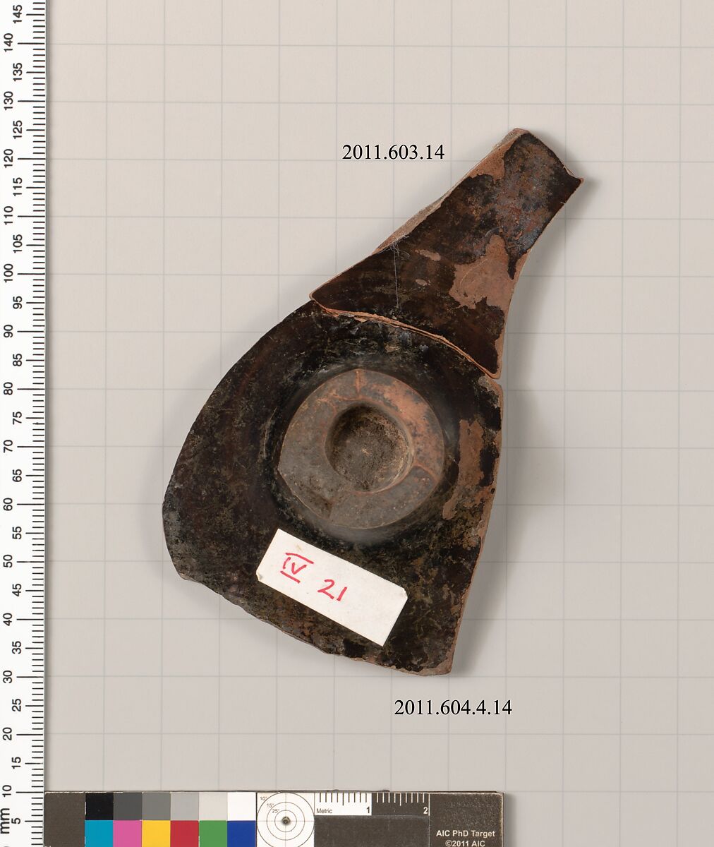 Terracotta fragment of a kylix (drinking cup), Terracotta, Greek, Attic