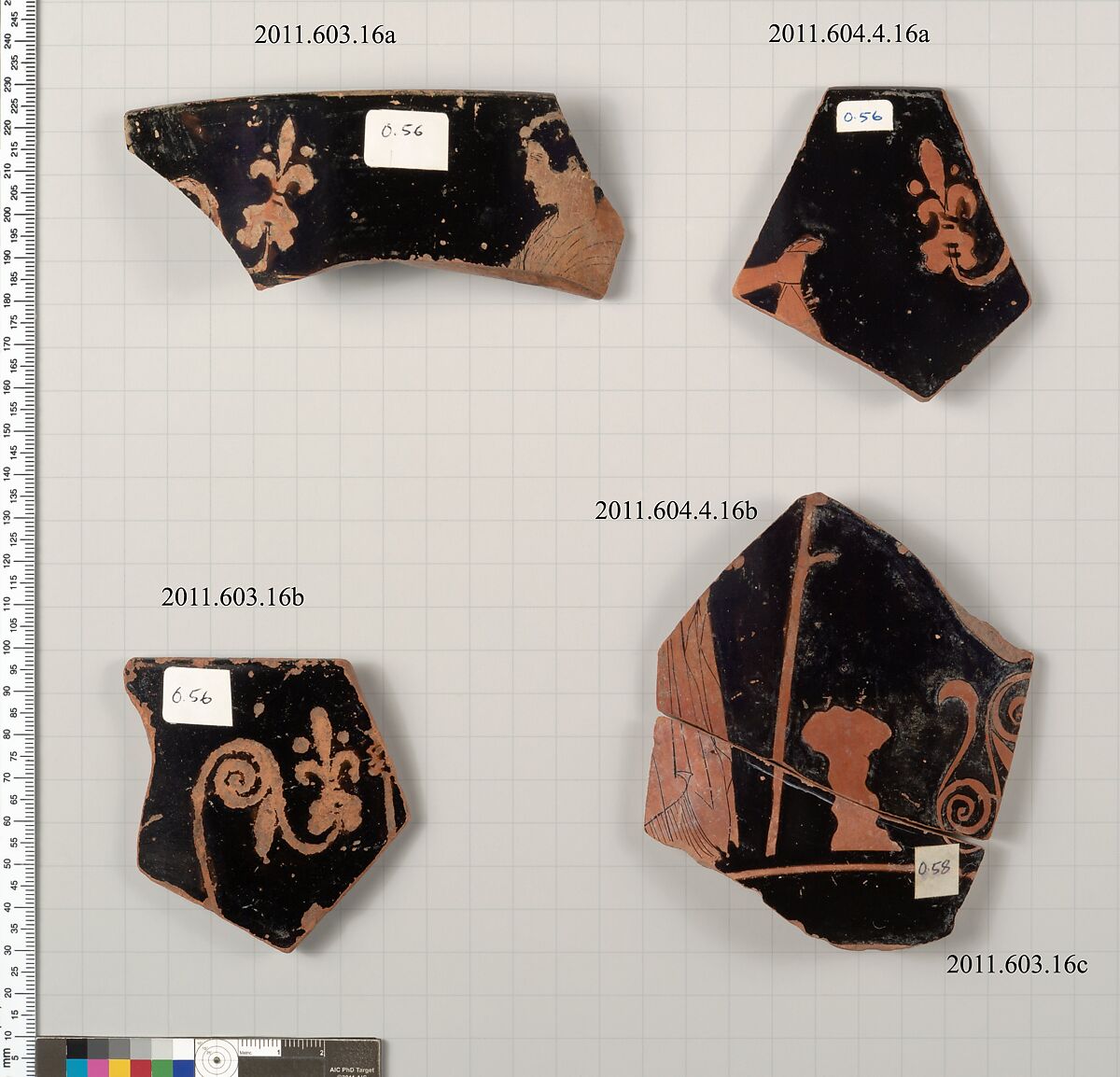 Terracotta fragments of a skyphos (deep drinking cup), Terracotta, Greek, Attic