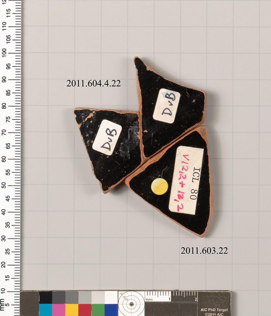 Terracotta fragment of a kylix (drinking cup), Terracotta, Greek, Attic