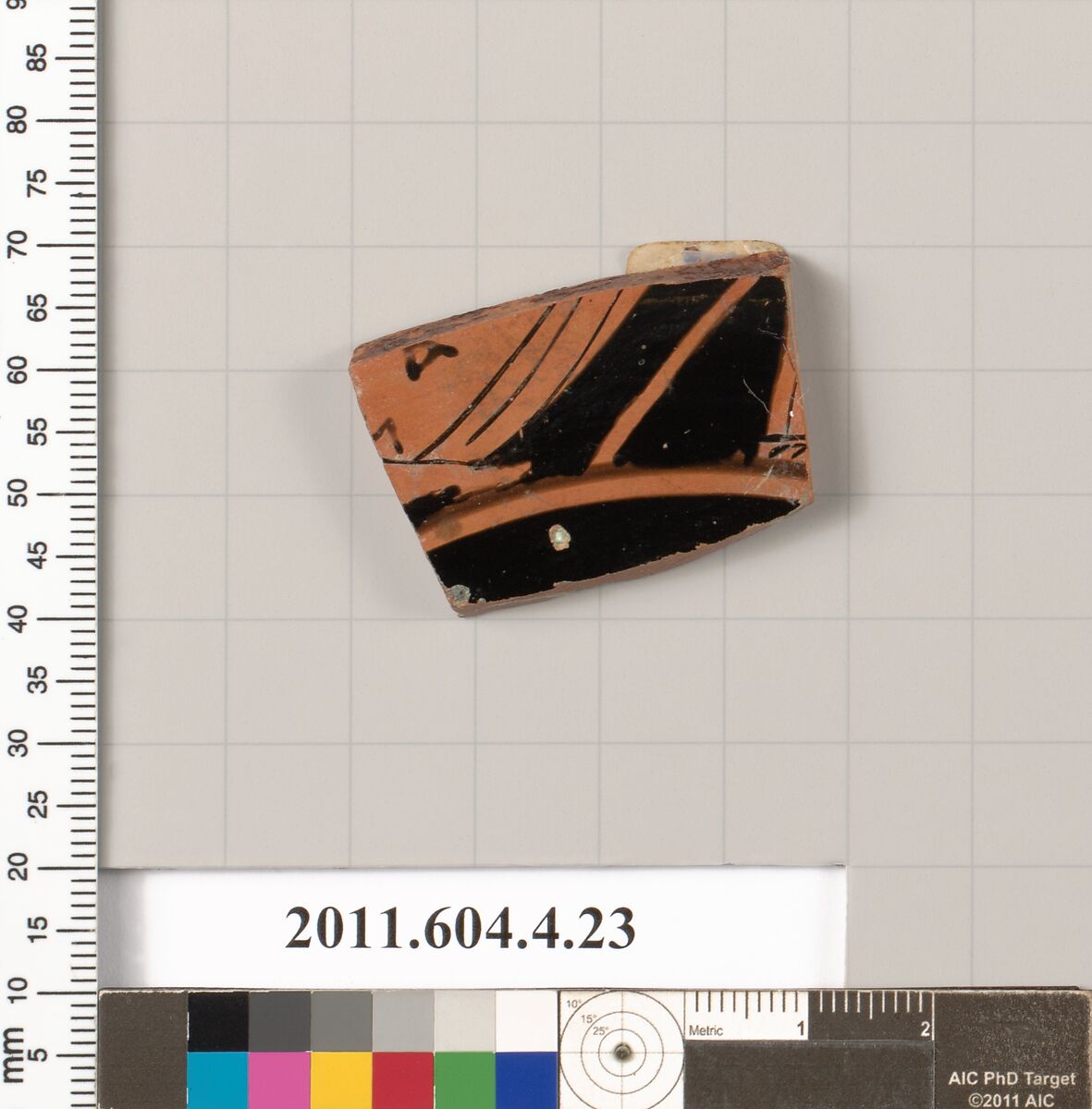 Terracotta fragment of a kylix (drinking cup), Attributed to the Painter of Berlin 2268 [DvB], Terracotta, Greek, Attic