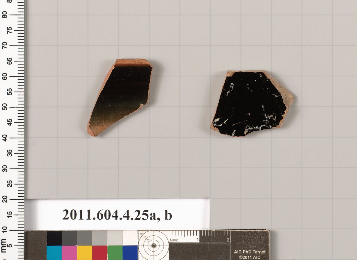 Terracotta fragments of a kylix (drinking cup), Terracotta, Greek, Attic