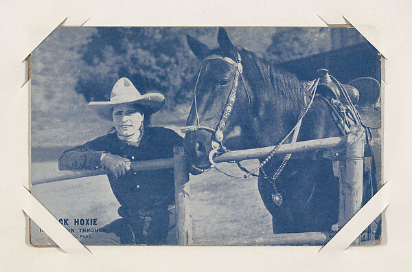 Jack Hoxie in "Bustin' Through" from Western Stars or Scenes Exhibit Cards series (W412), Exhibit Supply Company, Commercial color photolithograph 
