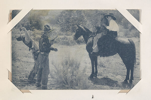 Jack Hoxie and Helen Holmes capturing the cattle thieves from Western Stars or Scenes Exhibit Cards series (W412), Exhibit Supply Company, Commercial color photolithograph 