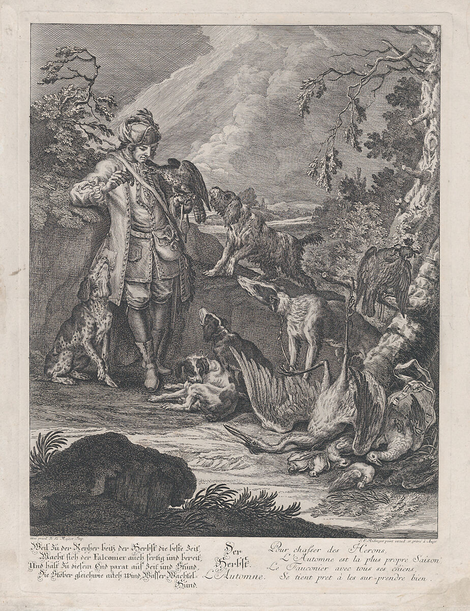 Autumn from the Dog's Four Seasons, Johann Elias Ridinger (German, Ulm 1698–1767 Augsburg), Etching 