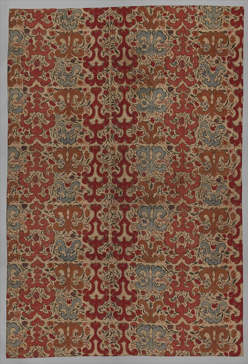 Quilt or Carpet, Cotton (drawn and painted resist and mordant, dyed, overpainted); silk lining and cotton filling, India (Coromandel Coast), for the European market 