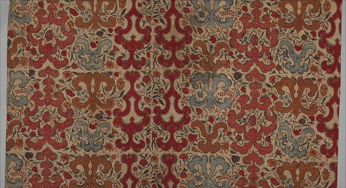 Quilt or Carpet, Cotton (drawn and painted resist and mordant, dyed, overpainted); silk lining and cotton filling, India (Coromandel Coast), for the European market