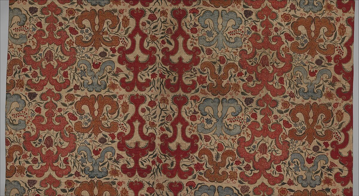 Quilt or Carpet, Cotton (drawn and painted resist and mordant, dyed, overpainted); silk lining and cotton filling, India (Coromandel Coast), for the European market