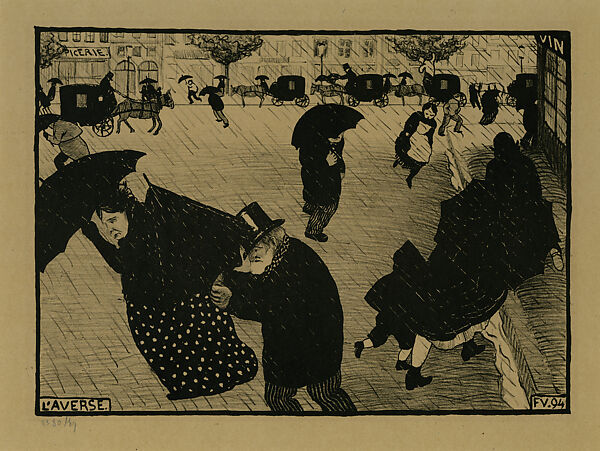 The Shower (L'averse), Paris Intense VII, Félix Vallotton (Swiss, Lausanne 1865–1925 Paris), Zincograph 